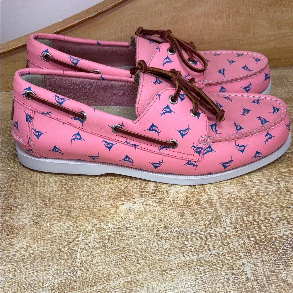 Froats Vibrant Pink‎ Boat Shoes with Blue Fish Pattern